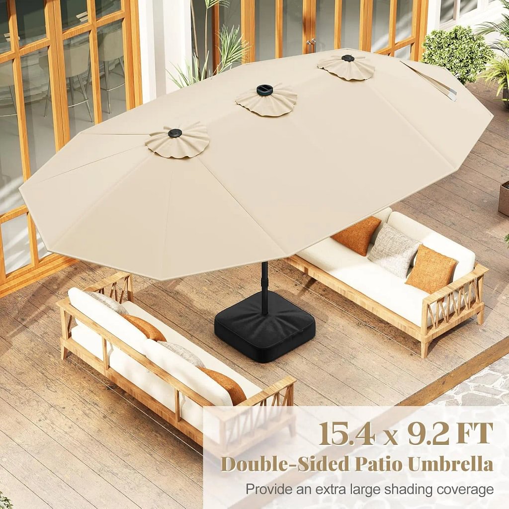 Double-Sided Patio Umbrella with Solar LED Lights