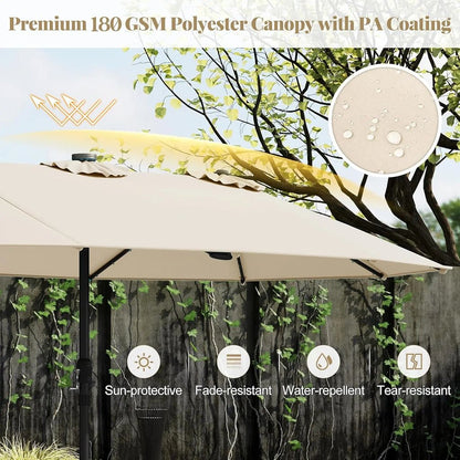 Double-Sided Patio Umbrella with Solar LED Lights