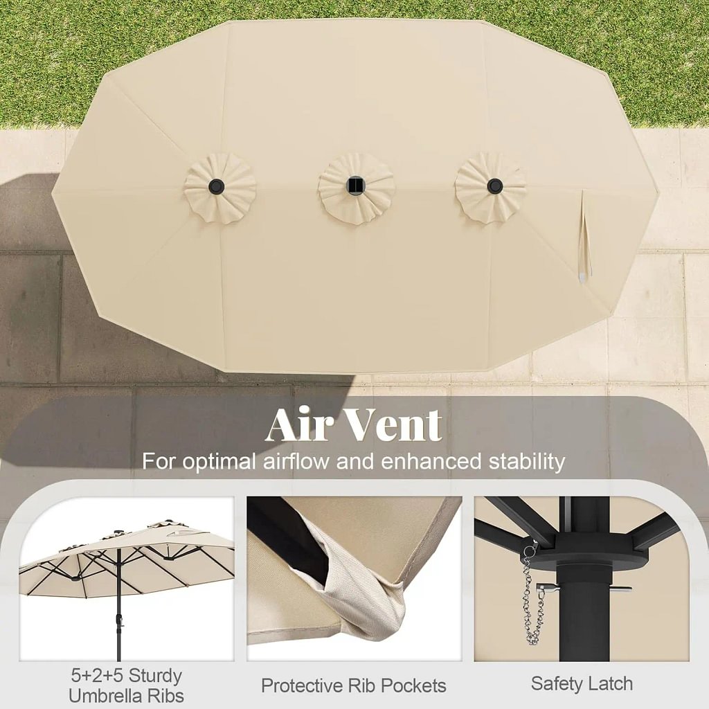 Double-Sided Patio Umbrella with Solar LED Lights