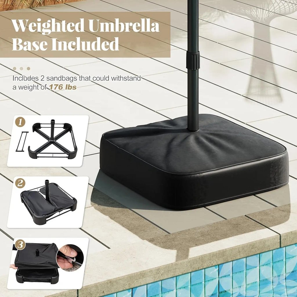 Double-Sided Patio Umbrella with Solar LED Lights