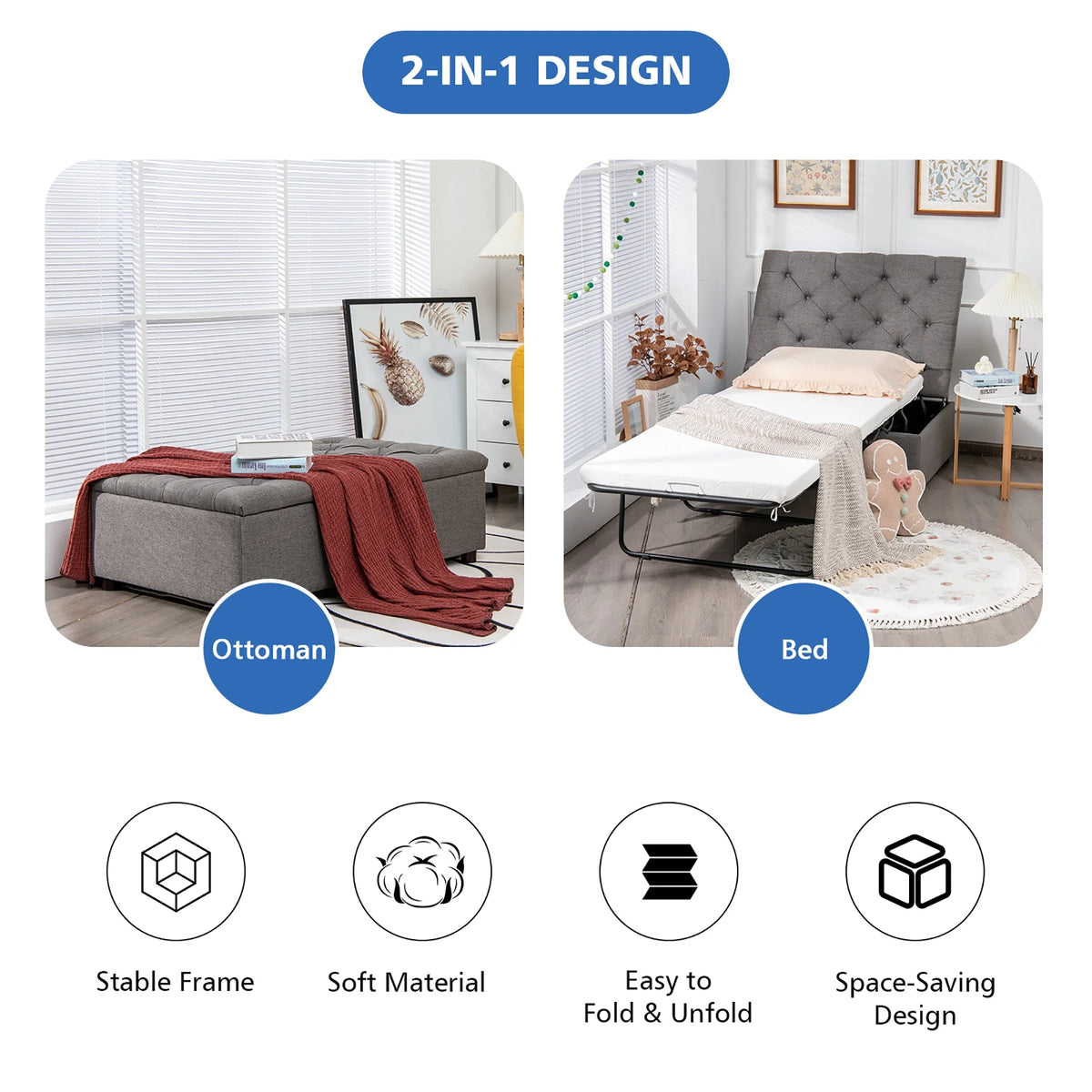 FoldAway™ Convertible Ottoman Lounger & Guest Sleeper