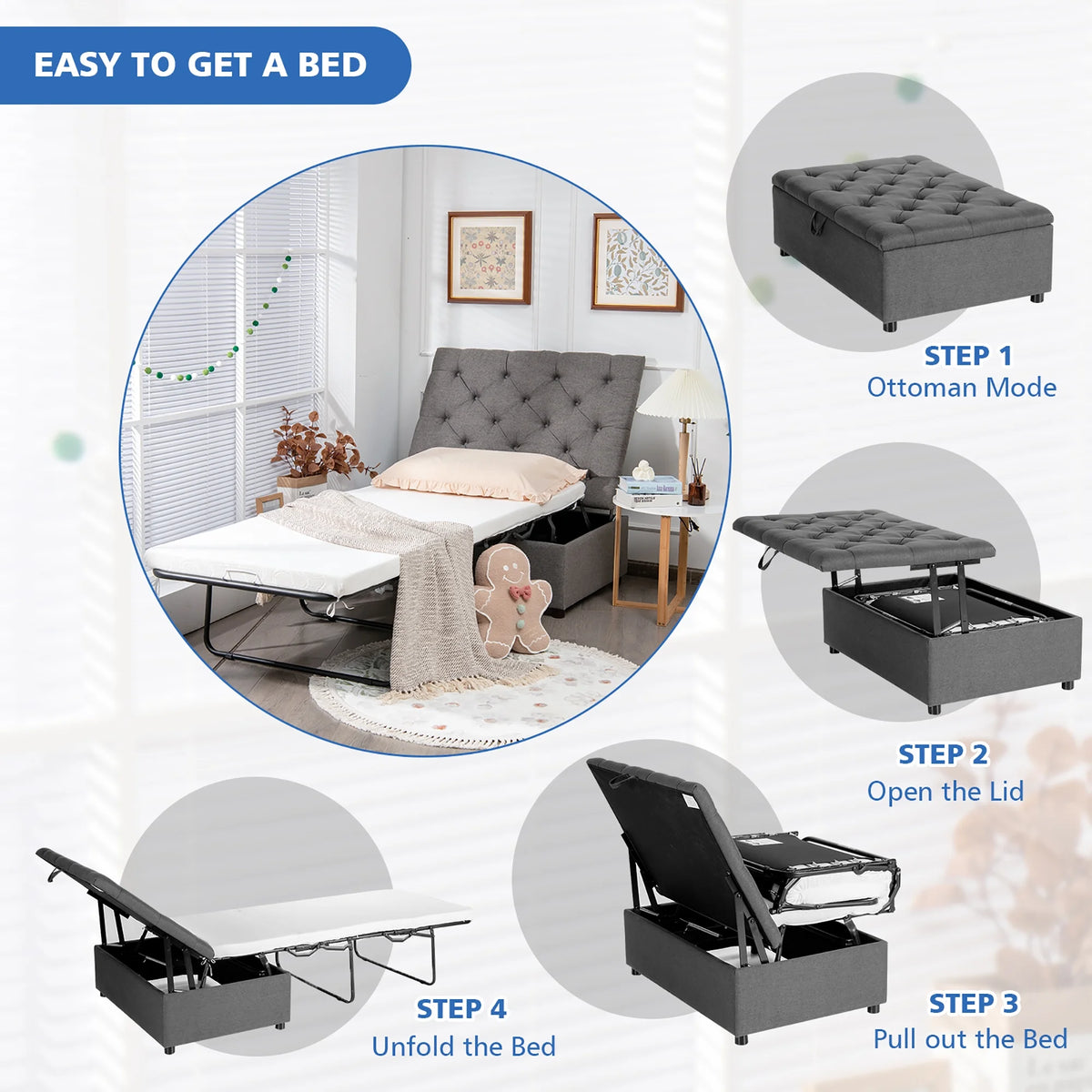 FoldAway™ Convertible Ottoman Lounger & Guest Sleeper