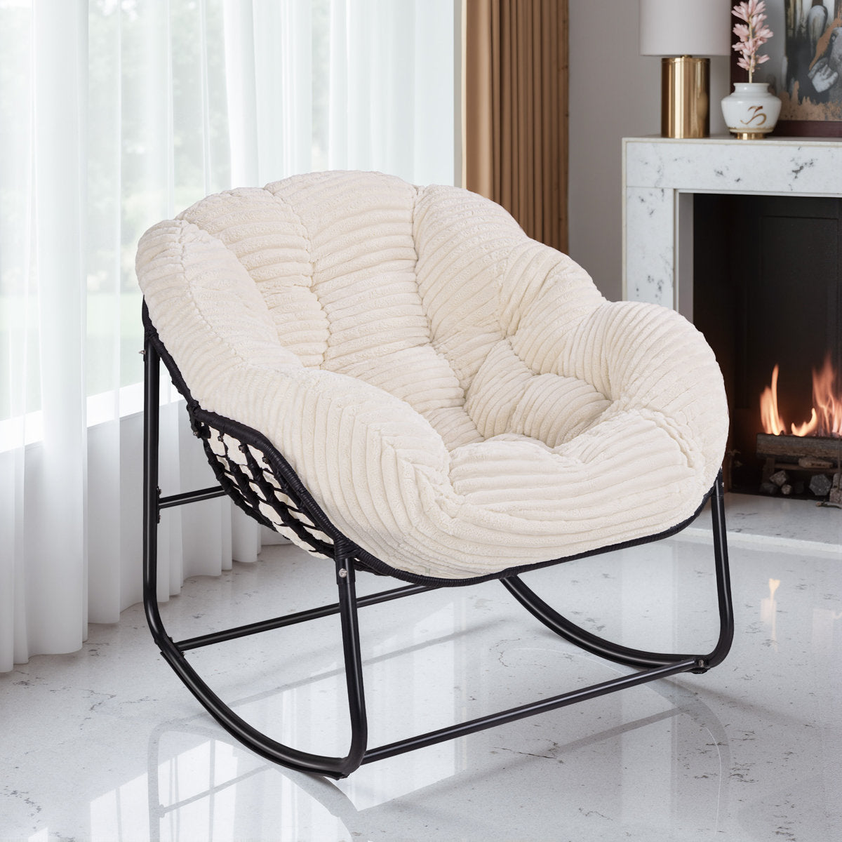 Rocking Chair with Thick Corduroy Cushion