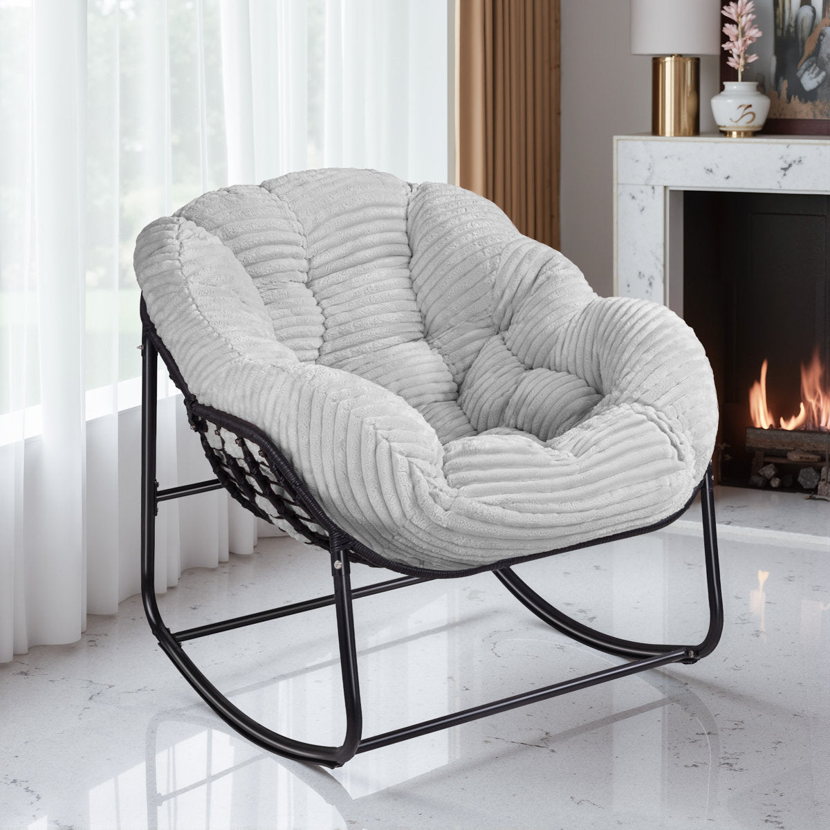 Rocking Chair with Thick Corduroy Cushion