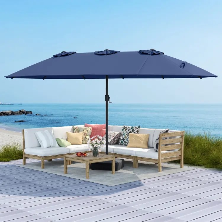 Double-Sided Patio Umbrella with Solar LED Lights