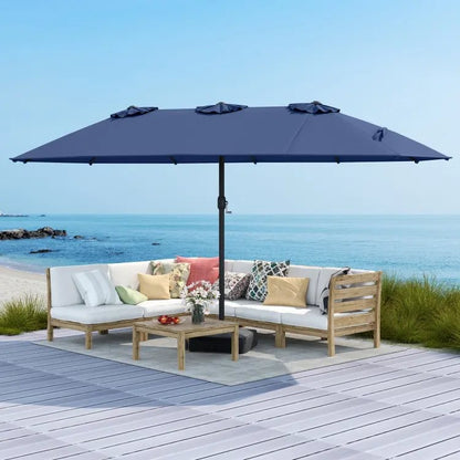 Double-Sided Patio Umbrella with Solar LED Lights