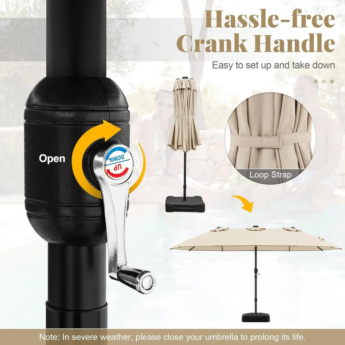 Double-Sided Patio Umbrella with Solar LED Lights