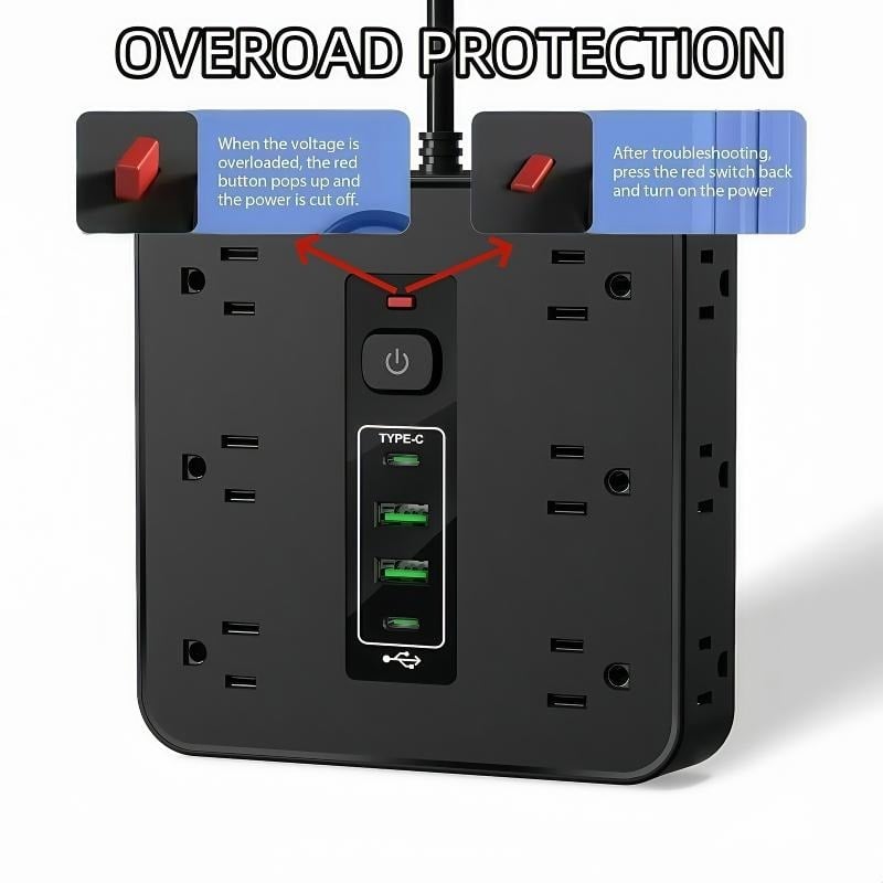 16-in-1 Power Strip with Switch & Surge Protection