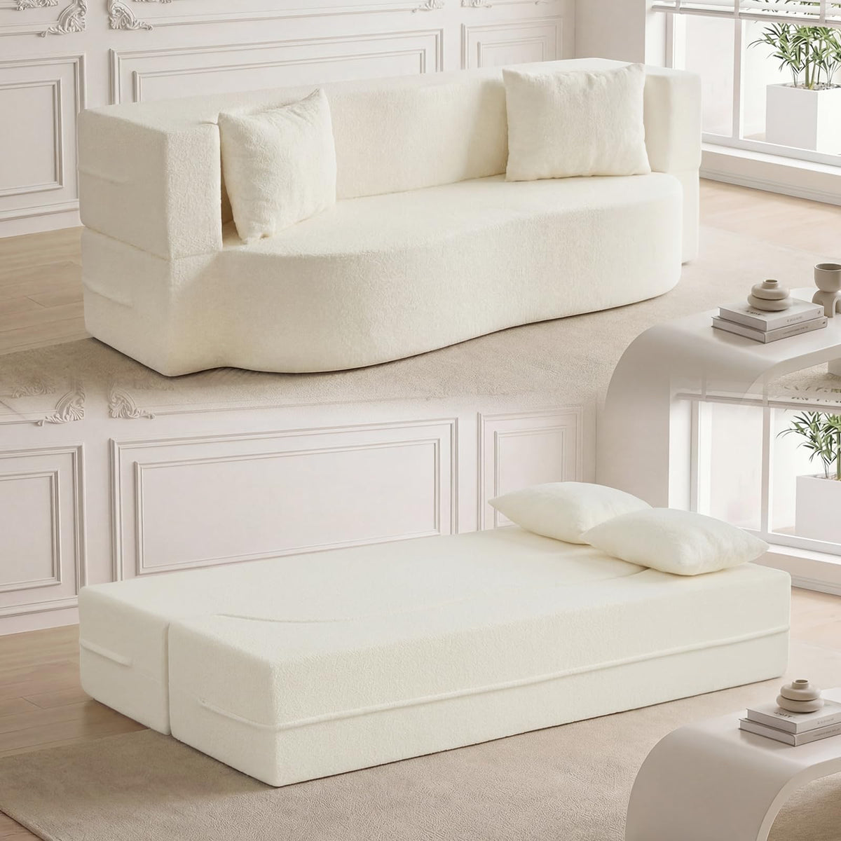 NestEase™ Plush Convertible Lounge Sofa for Relaxing & Sleeping