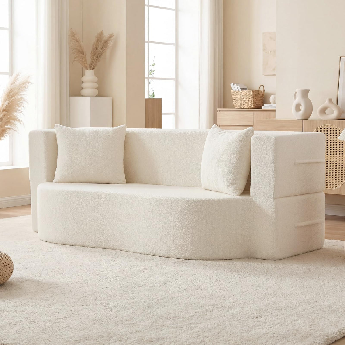 NestEase™ Plush Convertible Lounge Sofa for Relaxing & Sleeping