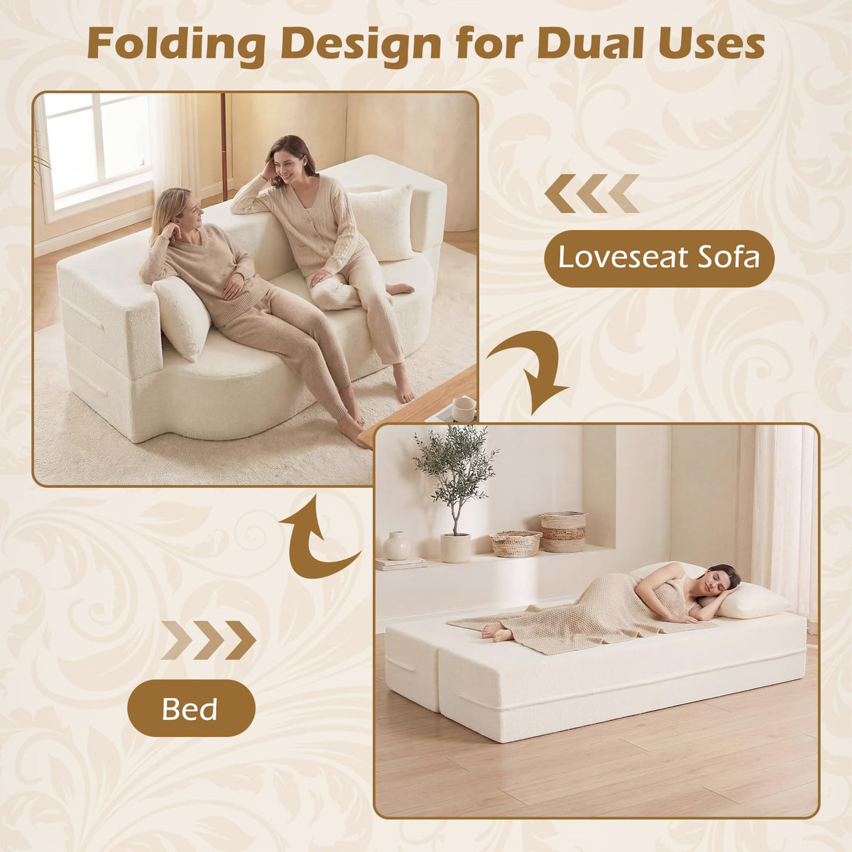 NestEase™ Plush Convertible Lounge Sofa for Relaxing & Sleeping