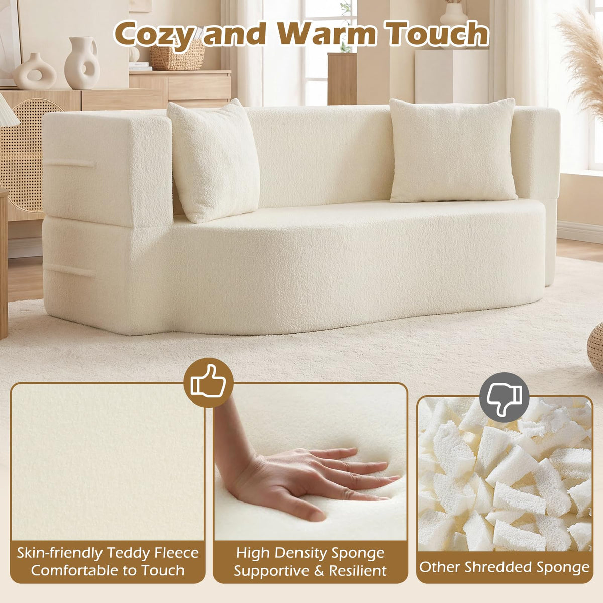 NestEase™ Plush Convertible Lounge Sofa for Relaxing & Sleeping