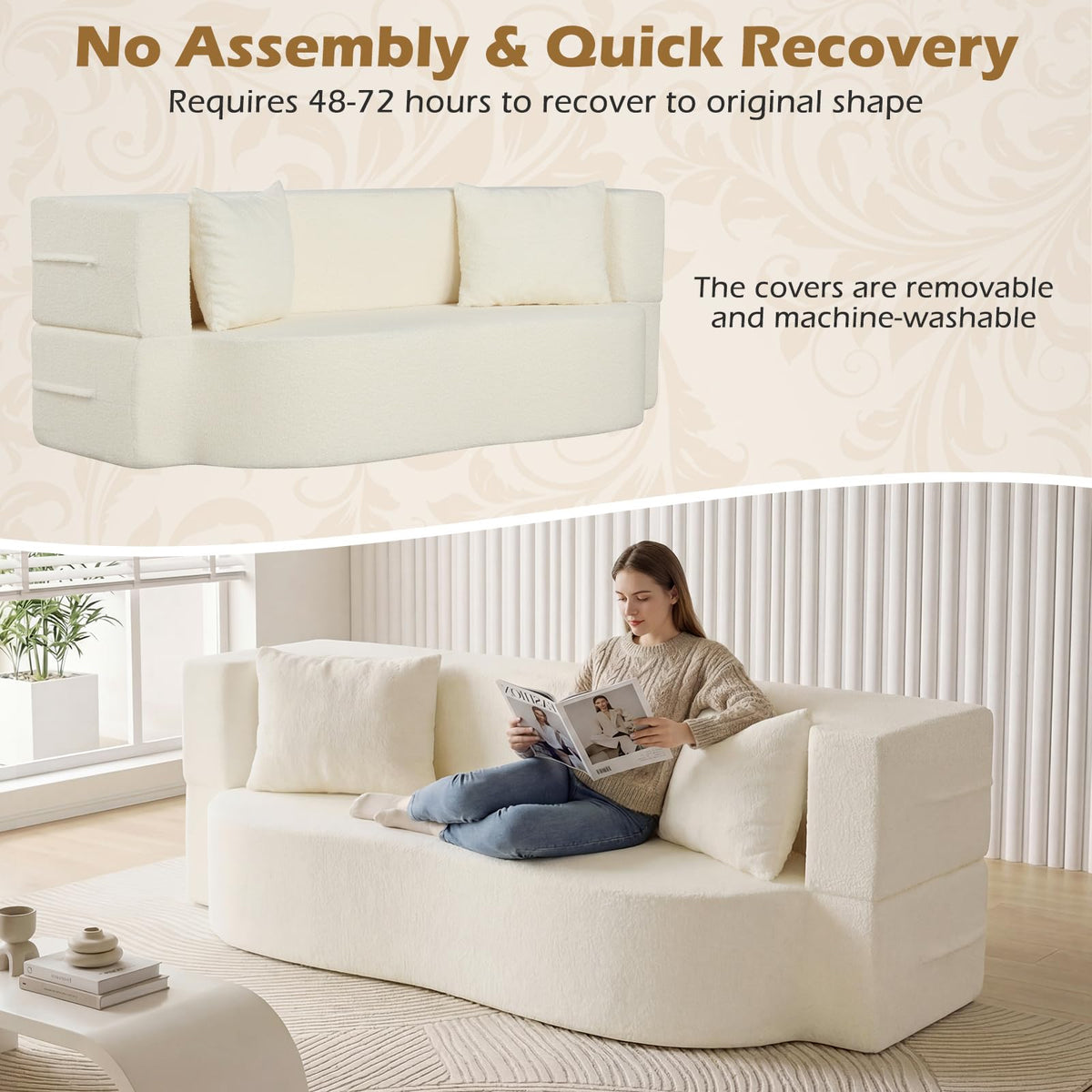 NestEase™ Plush Convertible Lounge Sofa for Relaxing & Sleeping